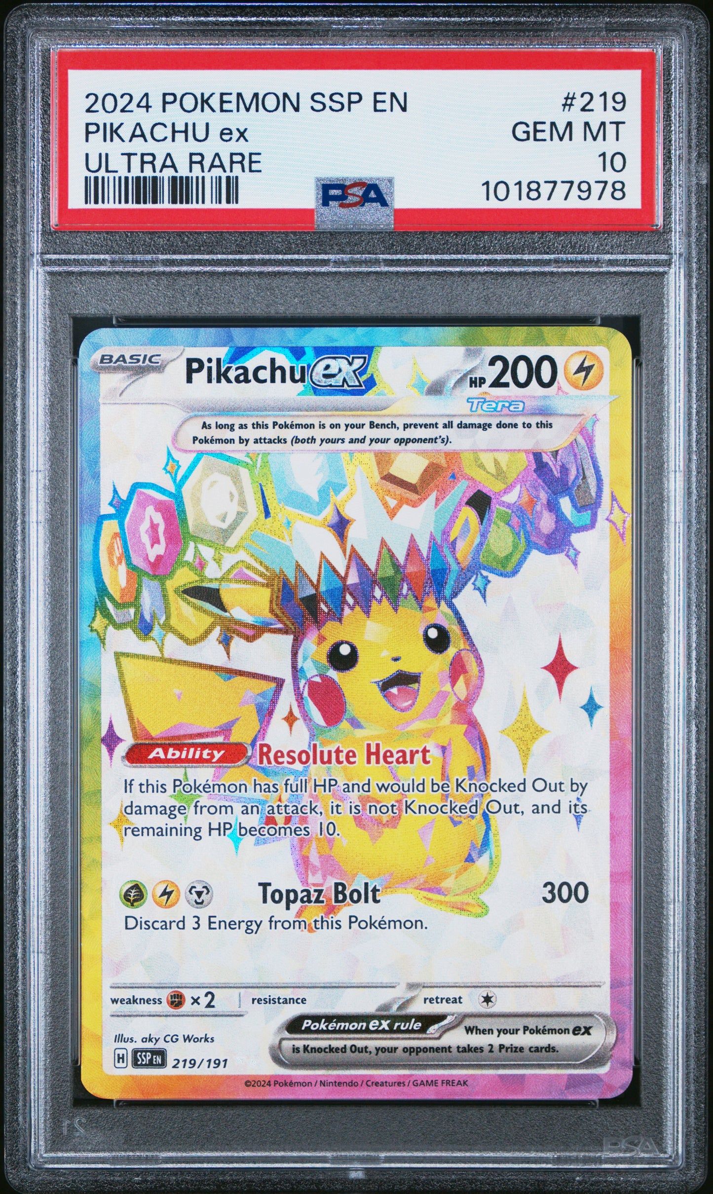 2024 Pokemon Ssp En-Surging Sparks #219 Pikachu Ex PSA 10
