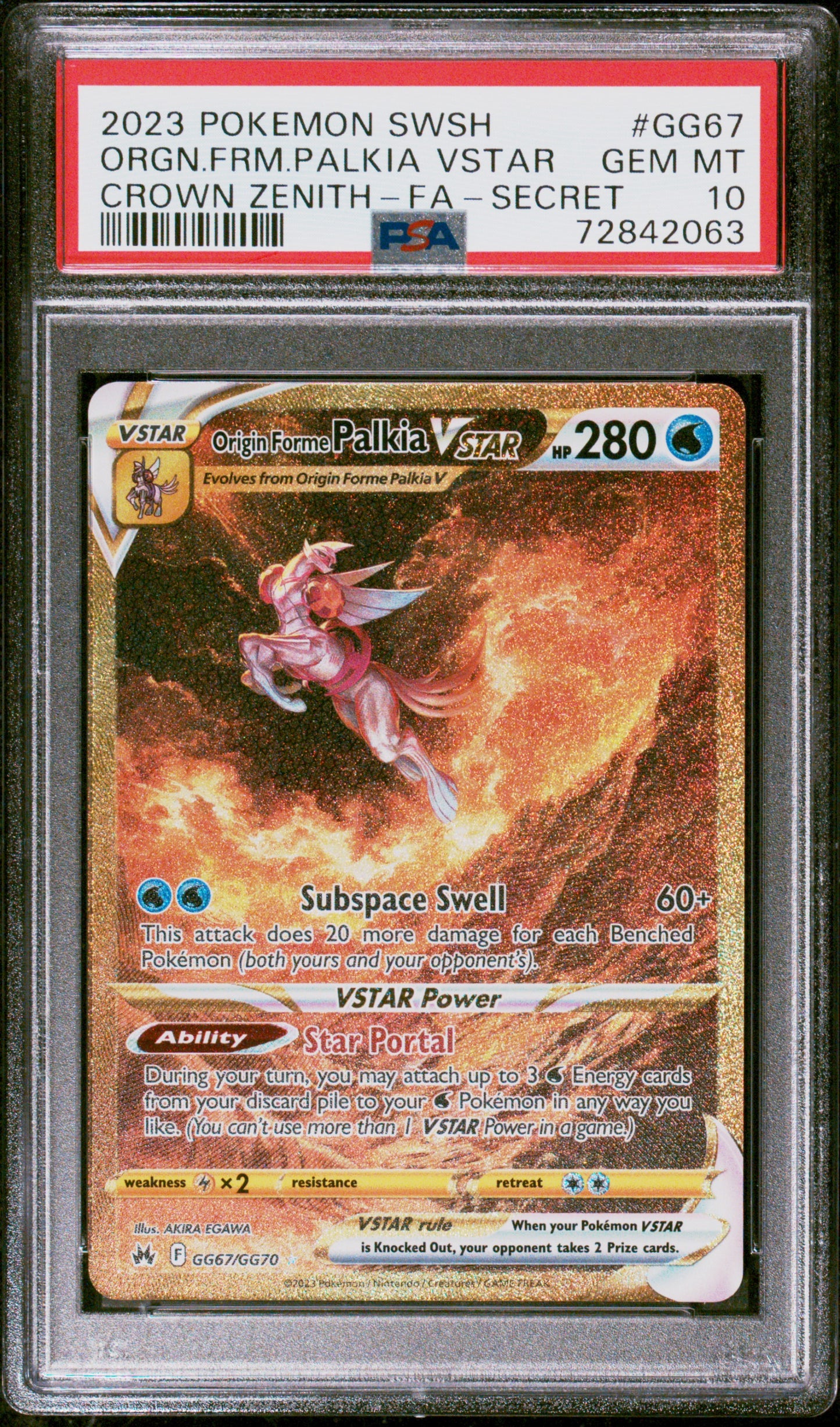 2023 2 Pokemon Sword And Shield Crown Zenith #GG67 Orgn.Frm.Palkia Vstar PSA 10