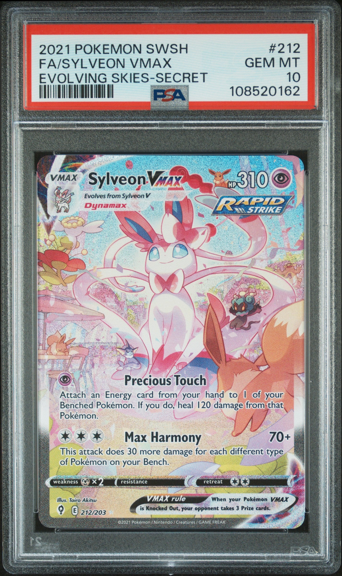2021 Pokemon Sword & Shield Evolving Skies #212 Fa/Sylveon Vmax PSA 10