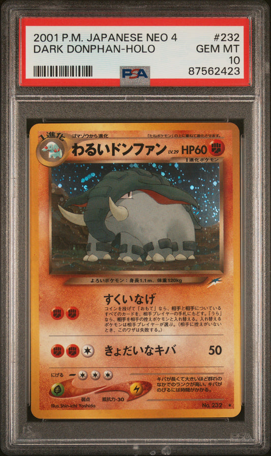 2001 Pokemon Japanese Neo 4 #232 Dark Donphan-Holo PSA 10