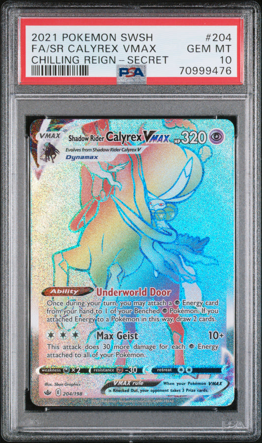 2021 Pokemon Sword & Shield Chilling Reign #204 Fa/Sr Calyrex Vmax PSA 10