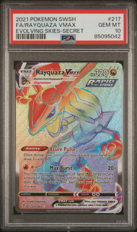 2021 Pokemon Sword & Shield Evolving Skies #217 Fa/Rayquaza Vmax PSA 10
