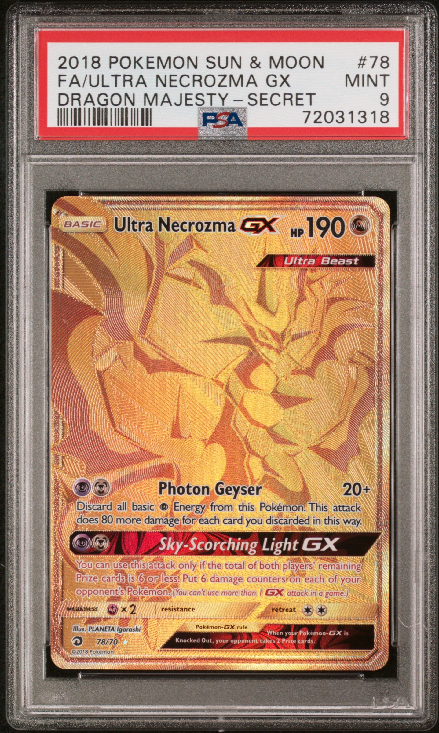 2018 Pokemon Sun & Moon Dragon Majesty #78 Fa/Ultra Necrozma Gx PSA 9