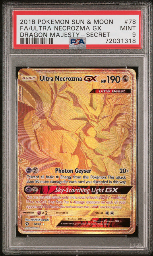 2018 Pokemon Sun & Moon Dragon Majesty #78 Fa/Ultra Necrozma Gx PSA 9