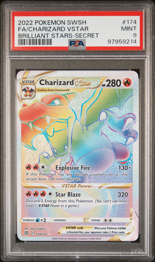 2022 Pokemon Sword & Shield Brilliant Stars #174 Fa/Charizard Vstar PSA 9