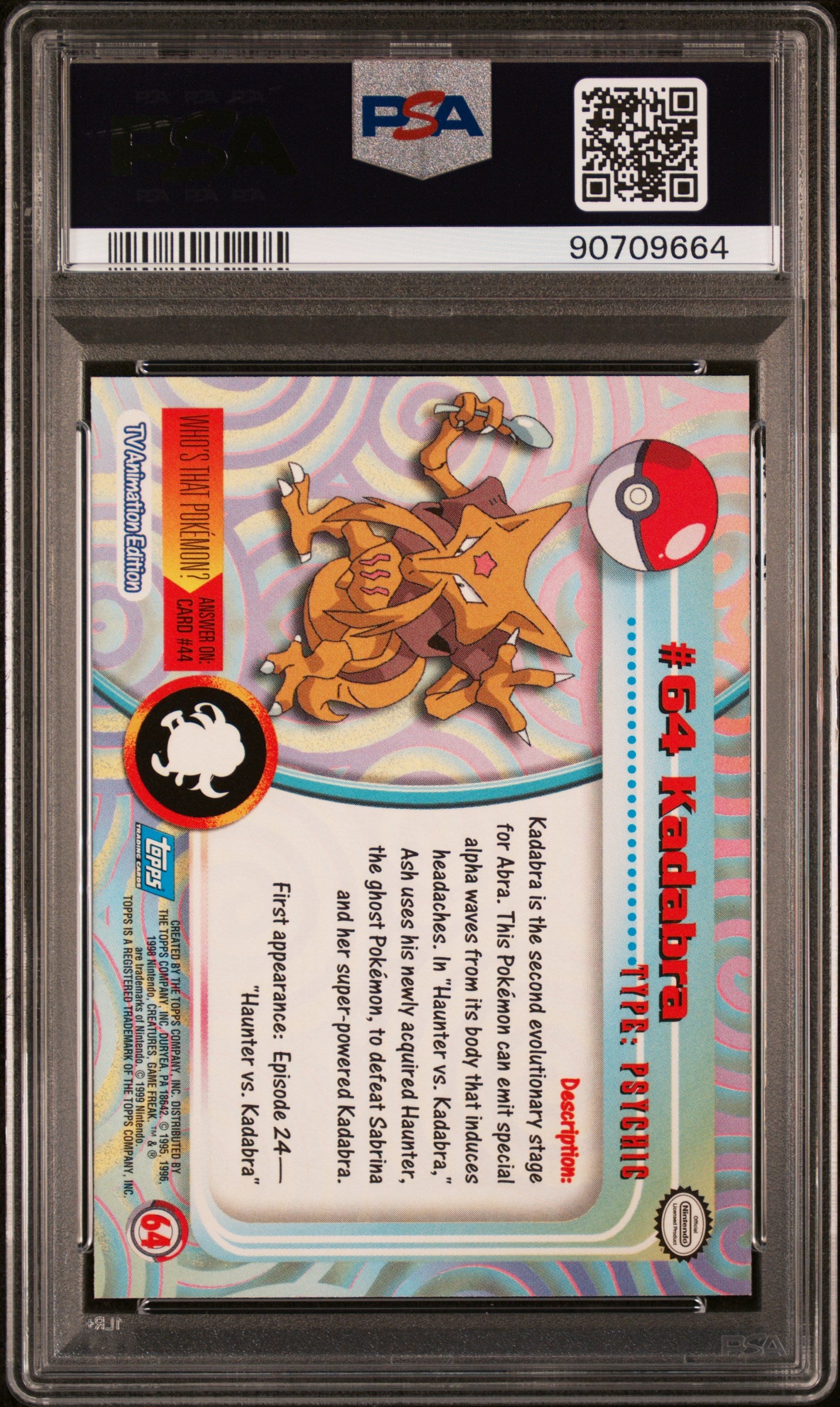 1999 Topps Pokemon Tv #64 Kadabra PSA 10