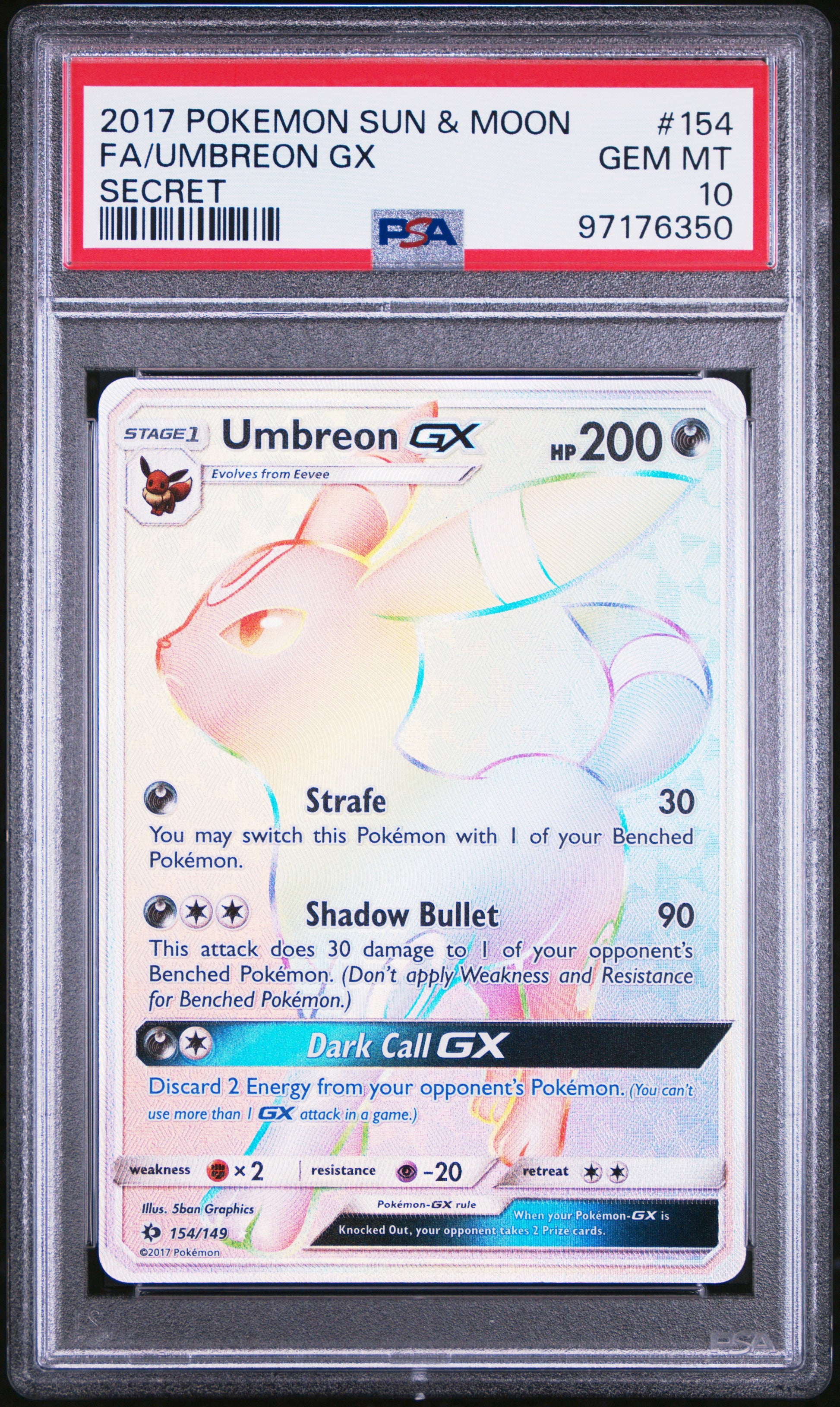 2017 Pokemon Sun & Moon #154 Fa/Umbreon Gx PSA 10