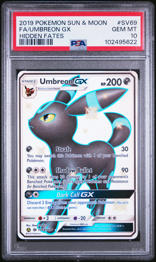 2019 Pokemon Sun & Moon Hidden Fates #SV69 Fa/Umbreon Gx PSA 10