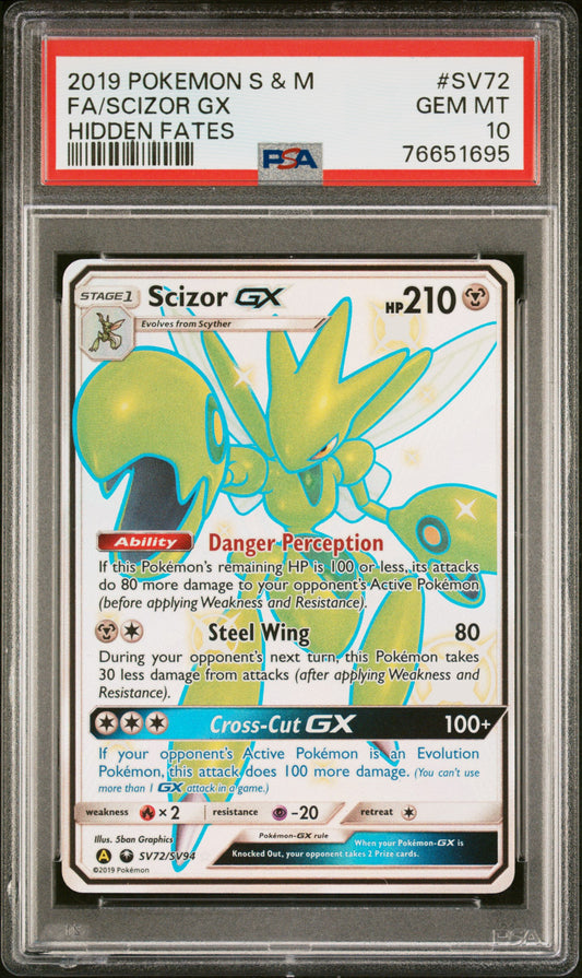 2019 Pokemon Sun & Moon Hidden Fates #SV72 Fa/Scizor Gx PSA 10