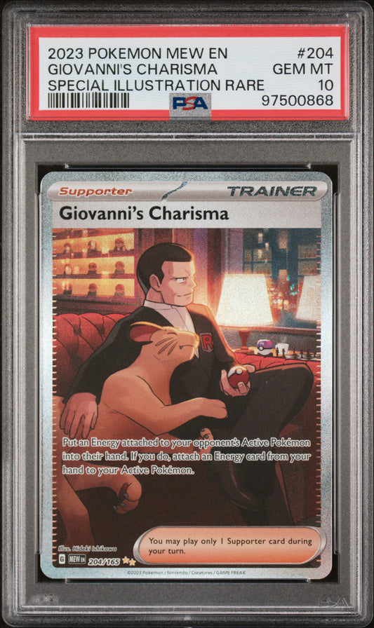 2023 Pokemon Mew En-151 #204 Giovanni'S Charisma PSA 10