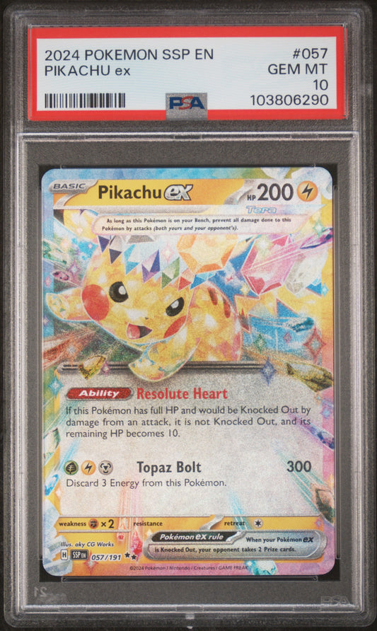 2024 Pokemon Ssp En-Surging Sparks #057 Pikachu Ex PSA 10