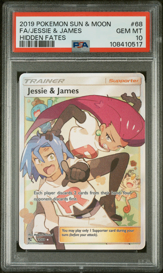 2019 Pokemon Sun & Moon Hidden Fates #68 Fa/Jessie & James PSA 10