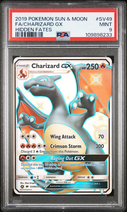 2019 Pokemon Sun & Moon Hidden Fates #SV49 Fa/Charizard Gx PSA 9